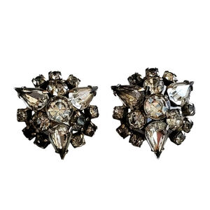 AC01 * Clear Rhinestone Clip-On Earrings Unbranded Vintage